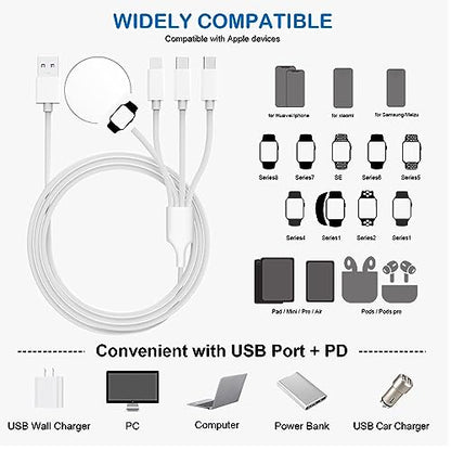 Watch Charger 4 in 1 Portable Smart Charging Cable Compatible with Apple Watch iwatch Series SE/8/7/6/5/4/3/2/1 and Compatible with iPhone,Galaxy,Pixel,Android,Max&Pad (4ft/1.2M) - style: 4 in 1 Type-C