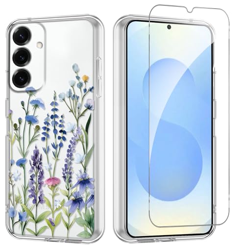 Flower Phone Case Floral for Samsung Galaxy S25 5G 6,2'' with Screen Protector, Clear Transparent Phone Cover Slim Soft Shockproof Anti-Scratch Drop Protection Funda for Girls Women, 03 - color: Flower 03, size: Samsung Galaxy S25 5G