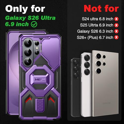 TONGATE Magnetic Stand for Samsung Galaxy S26 Ultra Case, Compatible with Magsafe, [Camera Cover & 2 Front Frames][Military Drop Protection] S26 Ultra Case Built-in Screen Protector & Belt Clip,Purple - color: Purple