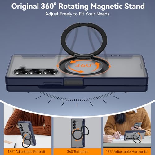 Upgraded 360° Spin Magnetic Invisible Ring Stand for Samsung Galaxy Z Fold 6 Case,[Compatible with MagSafe][S Pen Holder][Hinge Protection][Screen Protector],Shockproof Full Body Phone Cover (Blue) - color: Blue