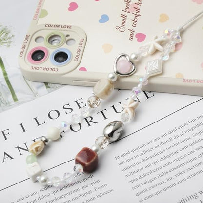 Cute Phone Camera Charm Wrist Strap, Beaded Phone Lanyard Wristlet Strap - color: Pink