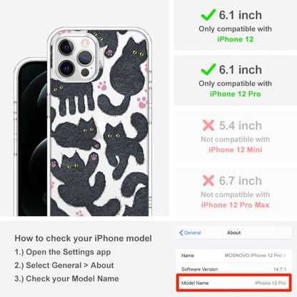 MOSNOVO Case for iPhone 12 & iPhone 12 Pro, [Buffertech 6.6ft Military-Grade Drop Protection] [Anti Peel Off Tech] Clear TPU Bumper Phone Case Cover Design - Black Furry Cat - color: Clear - Black Furry Cat, size: iPhone 12 / iPhone 12 Pro