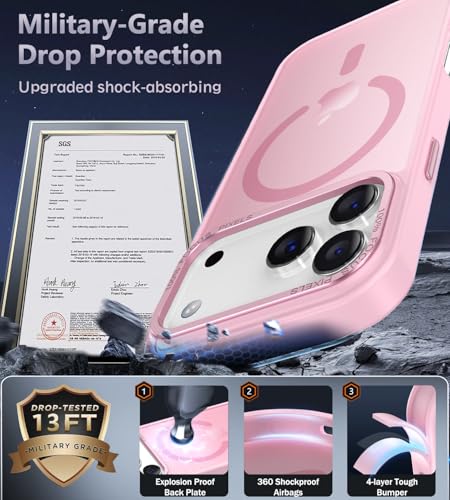 Newfuture Magnetic for iPhone 17 Pro Max Case Matte Shockproof, Chalk Pink | Military Drop Protection, Slim Matte Anti-Fingerprint, Compatible with Magsafe, Camera Guard, Translucent Protective Cover - color: Chalk Pink, size: iPhone 17 Pro Max 6.9 inch