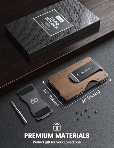 Lamicall Minimalist Metal Wallet for Men - [Mechanical Hinges] - color: Metallic Wood Grain - CLIP&STRAP
