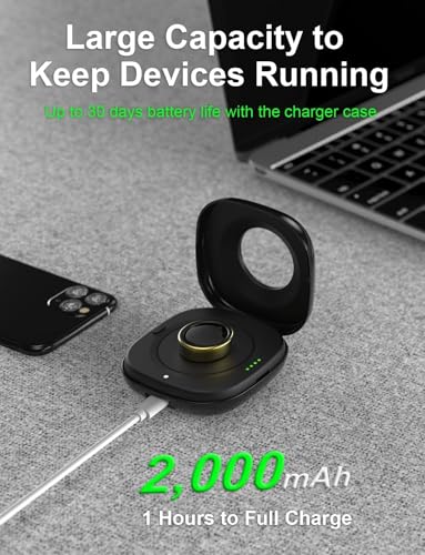Wireless Charging Case for Oura Ring 3 Charger, 2000mAh Portable Travel Charging Station Fits All-Sized Ring Gen 3, 30-Day Runtime (Official Charger NOT Included),Black