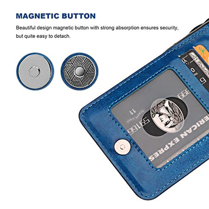 KIHUWEY for iPhone 14 Pro Max Wallet Case Card Holder Kickstand, Blue | Credit Card Slots, PU Leather, Magnetic Clasp, Flip Heavy Duty Protection Cover for Men and Women - color: Blue