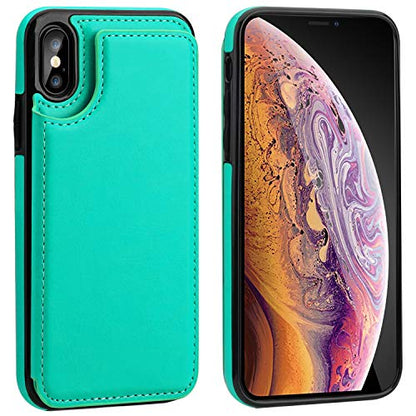 ONETOP for iPhone Xs Max Wallet Case with Credit Card Holder,LightBlue | Kickstand,ID/Cash Holder,Case Wallet with Card Slots,Double Magnetic Clasp,Durable PU Leather Shockproof Cover for Women Men - color: iPhone Xs Max 6.5" Green