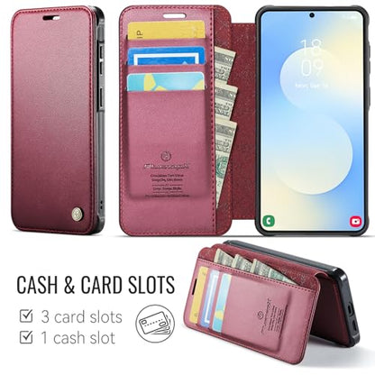 for Galaxy S26 Plus Slim Wallet Case Wireless Charging, WineRed - color: Wine Red, size: Galaxy S26 Plus