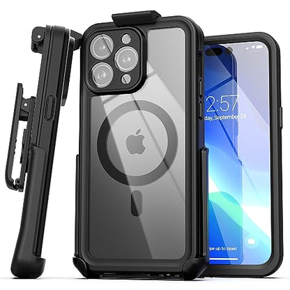 Encased Titan Designed for iPhone 15 Pro Max Waterproof Case with Belt Clip (Compatible with MagSafe) Full Body Protective Phone Case with Holster (iPhone 15 Pro Max) - size: iPhone 15 Pro Max