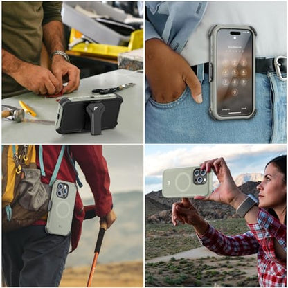 M MYBAT PRO Maverick Series for iPhone 15 Pro Max Case with Belt Clip Holster,[Compatible with Magsafe] w/Screen Protector,Anti-Drop,Shockproof,360°Rotatig Kickstand,Heavy Duty Protection - color: Natural Titanium