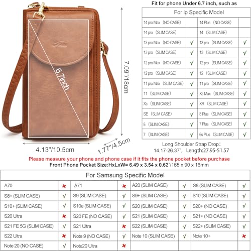 S-ZONE Small Crossbody Bags for Women Phone Purse RFID Blocking Wallet | Card Slots, Vegan Leather, Anti-theft, Multi Pockets, Detachable Adjustable Strap, Travel Eveyday Outing - color: Retro Brown