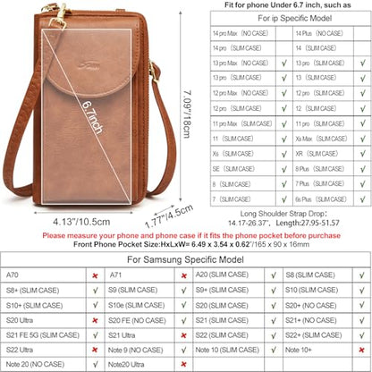 S-ZONE Small Crossbody Bags for Women Phone Purse RFID Blocking Wallet | Card Slots, Vegan Leather, Anti-theft, Multi Pockets, Detachable Adjustable Strap, Travel Eveyday Outing - color: Retro Brown