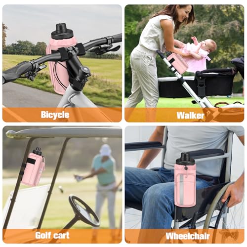 FINPAC Cup Holder for Bike, Universal Water Bottle Holder w/Phone Pockets - color: Pink