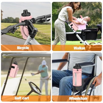 FINPAC Cup Holder for Bike, Universal Water Bottle Holder w/Phone Pockets - color: Pink