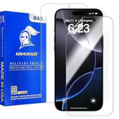 ArmorSuit 2 Pack Screen Protector for iPhone 16 Pro Max MilitaryShield Max Coverage HD Clear Film - Made in USA - size: iPhone 16 Pro Max 6.9" Max Coverage