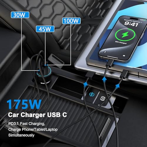 Bywulanda 175W USB C Car Charger, 3-Port Fast Car Charger for iPhone