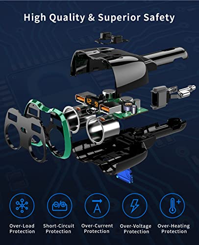 SUPERONE 180W 2-Socket Cigarette Lighter Splitter with QC3.0 & 20W PD USB C - color: Green