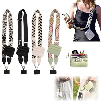 Crossbody Body Phone Holder for Women, New Phone Strap with Zippered Pouch, Adjustable Crossbody Strap - color: Black+white+green+leopard