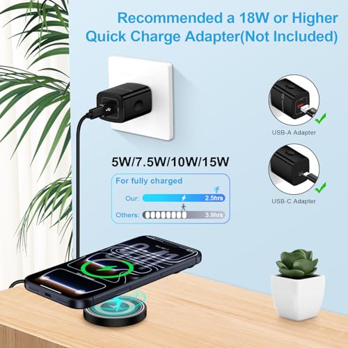 15W Magnetic Wireless Charger for Samsung S26 Ultra S26+ Android Wireless Charger Fast Charging Pad for Galaxy S25 FE Ultra S24 S23 S22 S21 Z Fold 7, iPhone 17 16 15 14 13, USB-C/A for MagSafe Charger - color: Black