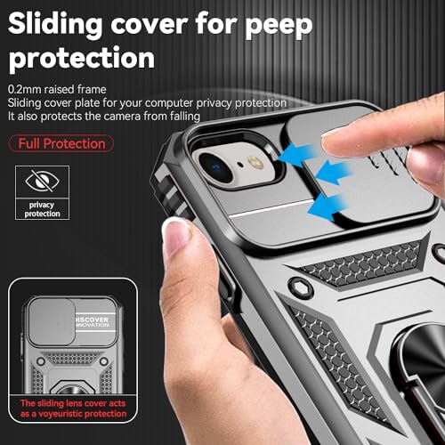 SunStory Compatible with iPhone SE 2022/2020/3rd/2rd / 6/7/8 Case with HD Screen Protector & Slide Camera Cover & Kickstand, [Military-Grade] Phone Case for iPhone SE 2020/2022/6/7/8 (Silver) - color: Silver