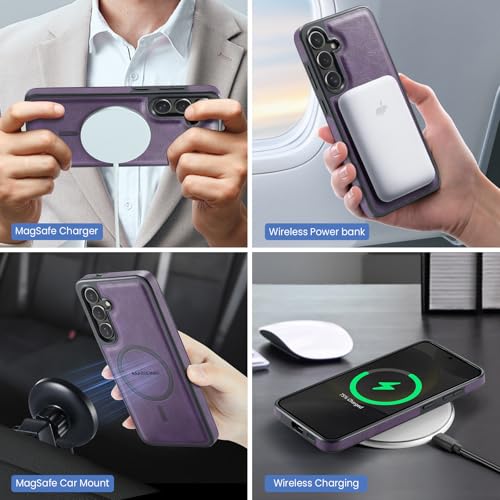for Samsung Galaxy S26 2 in 1 Detachable Card Bag Wallet Case Durable Leather Wallets Magnetic Card Holder 4 Card Slots Ring Stand RFID Blocking Purple - color: Purple, size: Samsung Galaxy S26