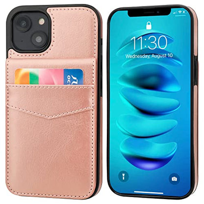 KIHUWEY for iPhone 14 Wallet Case Card Holder Kickstand, Rose Gold - color: Rose Gold