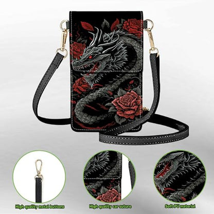 Small Crossbody Bags with Adjustable Shoulder Strap - color: Dragon Red Roses