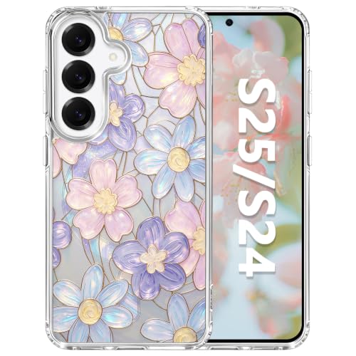 for Samsung Galaxy S24/S25 Magnetic Case【Compatible with MagSafe】 Aesthetic Oil Painting Stained Glass Flower Design, Slim Fit Hard PC Back Shockproof Clear Phone Cover, Colorful Flower - color: Colorful Flower, size: Galaxy S25/S24