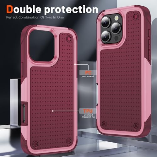 Designed for iPhone 16 Pro Max Case 2 in 1 Gift Militay Grade Drop Protective Rugged Heavy Duty Cover Shockproof Case for iPhone 16 Pro Max Phone Case for Women Men Boy Girl (Pink) - color: Pink