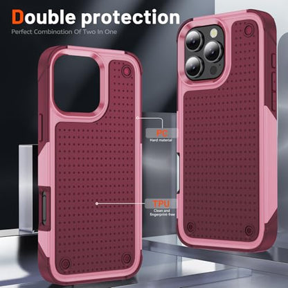 Designed for iPhone 16 Pro Max Case 2 in 1 Gift Militay Grade Drop Protective Rugged Heavy Duty Cover Shockproof Case for iPhone 16 Pro Max Phone Case for Women Men Boy Girl (Pink) - color: Pink