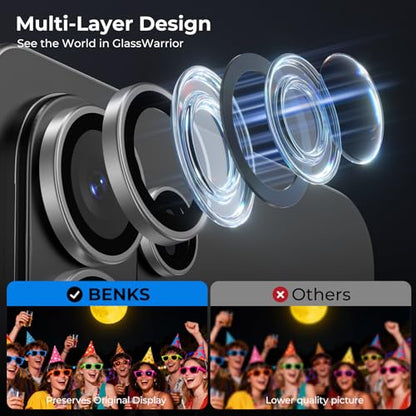 BENKS GlassWarrior Camera Lens Protector for Samsung Galaxy S26 Ultra, 9H Tempered Glass, Anti-Reflective HD Clarity, Ultra-Thin Scratch Resistant, Individual Metal Lens Ring Design (Silver) - color: Silver