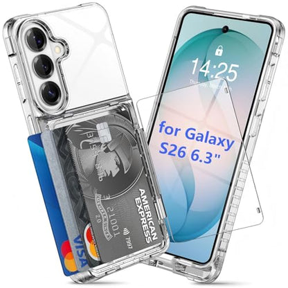 for Samsung S26 Wallet Case 4 Credit Card ID Holder Clear Flip Cover | for Galaxy S26 Kickstand ID Card Holder Slot for Men Women Shockproof Dual Layer TPU Hard Shell Protective Tough Bumper - size: for Galaxy S26, 6.3“