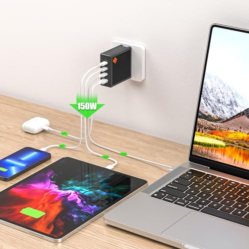 SlimQ 150W GaN USB-C Charger, 4-Port, PD 3.1 140W, No-Reset, for MacBook