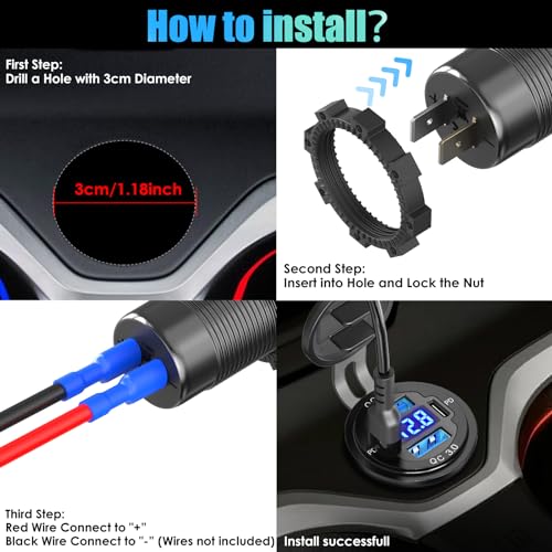 12V USB C Outlet 78W 4 Ports Aluminum Car Charger Socket, Dual PD 30W and Dual QC 18W Car USB Port 12V Charger with Voltmeter and C to C Cable, Suitable for Boat Marine Bus Truck Golf RV Motorcycle - size: 4USB