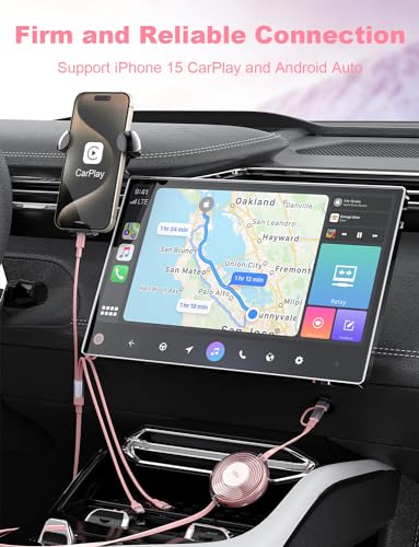 3-in-1 Retractable Multi Charging Cable, 100W Fast Charging USB-C/A to Lightning/USB-C/Micro USB for iPhone 16, 15, 14 Pro Max, Samsung Galaxy, Kindle, Travel Charger for Multiple Devices (Pink)