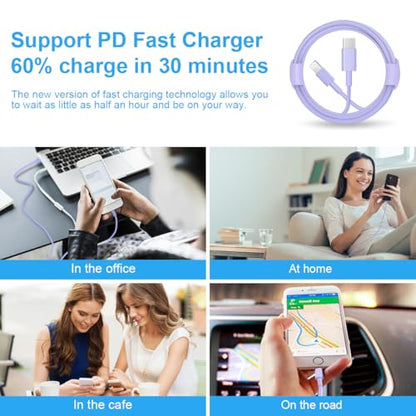 Extra Long 10FT iPhone 14 13 12 Charger Fast Charging 2-Pack 20W Super Fast Charger with Long Fast Charging Cable for iPhone 14/13/12/11 Pro Max,14 Plus,Mini,Pro/XS/SE/XR/iPad - Purple - color: Purple