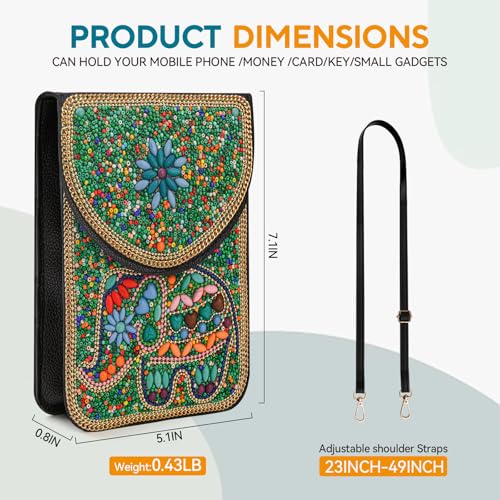 Small Beaded Crossbody Bag for Women, Boho Cell Phone Shoulder Purse Wallet with Handcrafted Colorful Beads - color: Elephant