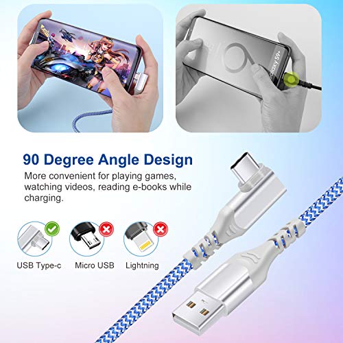 USB C Cable Fast Charging,3Pack 10ft Nylon Right Angle USB A to USB C Cable - color: Blue,Green,Purple, size: 10ft