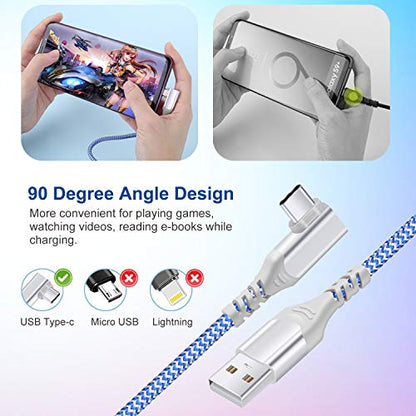 USB C Cable Fast Charging,3Pack 10ft Nylon Right Angle USB A to USB C Cable - color: Blue,Green,Purple, size: 10ft