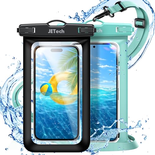 JETech IPX8 Waterproof Phone Pouch, Dry Bag, Black+Green, 2-Pack | Touchscreen Compatible, Fits up to 7.2", for iPhone 17e/17/16/15/14 Series, for Galaxy S26/S25 Ultra, for Pixel 10 Series - color: Black+Green