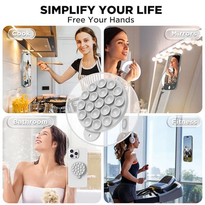 Magnetic Suction Cup Phone Mount with MagSafe, Silicone Hands-Free Grip Holder for iPhone Case and Android, Mirror Shower Phone Stand for Makeup FaceTime Gym Kitchen Bathroom, Light Gray - color: Light Gray