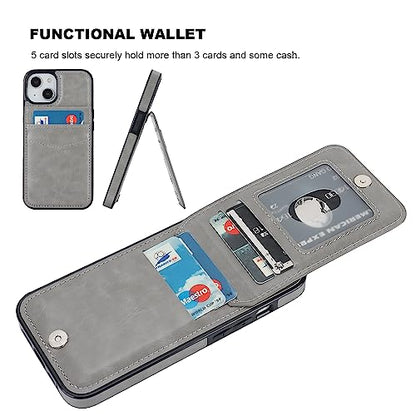 KIHUWEY for iPhone 14 Wallet Case Card Holder Kickstand, Gray - color: Gray