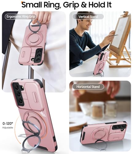 JAME for Samsung Galaxy S22 Case with Ring Stand & Slide Camera Cover Pink - color: Pink, size: Galaxy S22