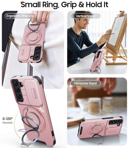 JAME for Samsung Galaxy S22 Case with Ring Stand & Slide Camera Cover Pink - color: Pink, size: Galaxy S22