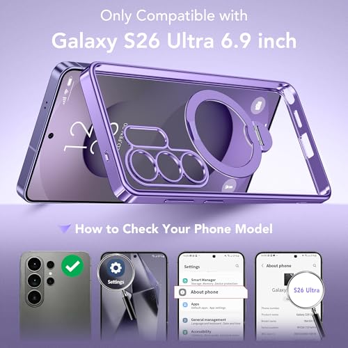 GolbinBox Magnetic for Samsung Galaxy S26 Ultra Case with 360° Spin Stand | [Compatible with MagSafe][Military Drop Protection] Shockproof Galaxy S26 Ultra Phone Cover with Kickstand,Light Purple/Clear - color: Light Purple/Clear