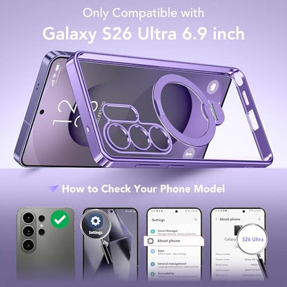 GolbinBox Magnetic for Samsung Galaxy S26 Ultra Case with 360° Spin Stand | [Compatible with MagSafe][Military Drop Protection] Shockproof Galaxy S26 Ultra Phone Cover with Kickstand,Light Purple/Clear - color: Light Purple/Clear