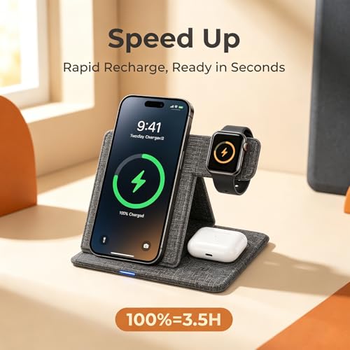 Tongyangat 3 in 1 Foldable Wireless Charging Station, Gray - color: Gray