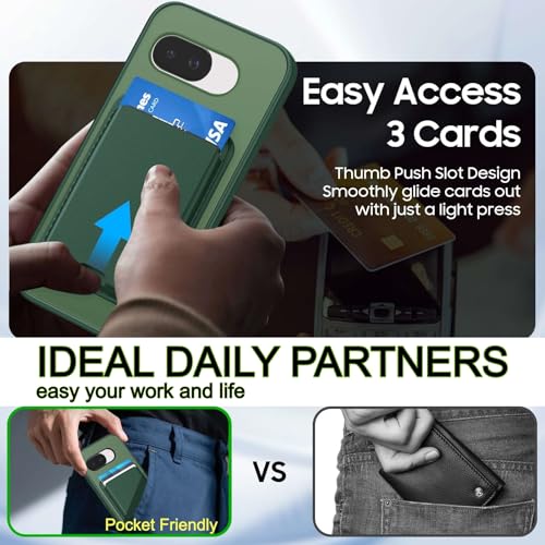 Magnetic for Google Pixel 9A Wallet Case with Card Holder﻿ Green | Compatible with MagSafe, Shockproof Phone Cover with Detachable RFID Blocking Card Slot, Green - color: Green, size: Pixel 9A