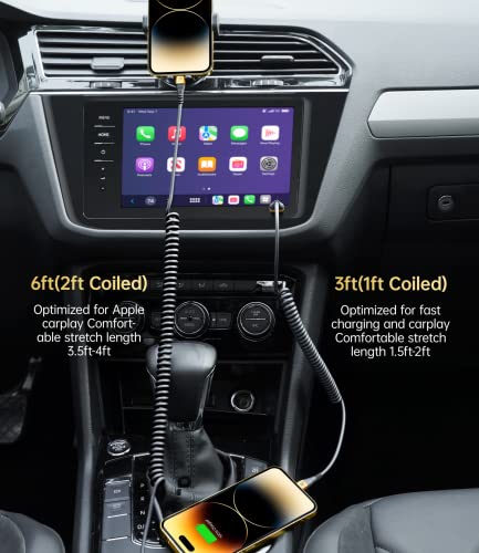 Short iPhone Charger Cable for Car, 2 Pack 3FT Coiled Lightning Cable - color: Gold, style: USB A to Lightning
