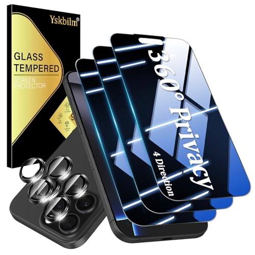 (3+2 Pack) 360° Privacy Screen Protector for iPhone 16 Pro Max 【4 Way Anti Spy】 + Camera Lens Protector,9H Shatterproof, Anti-Peep,Bubble-Free, Case Friendly Easy Installation Frame Included - size: iPhone 16 Pro Max